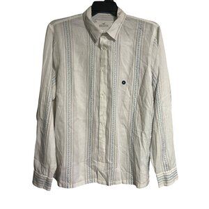 HOLLISTER Mens White Cotton Linen Striped Button Down Shirt Size XL